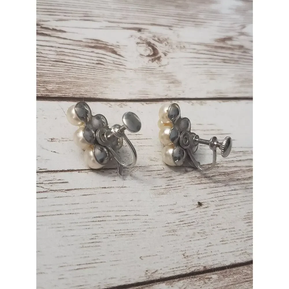 Vintage Screw Back Earrings Bunch of Faux Pearls - 1 Missing